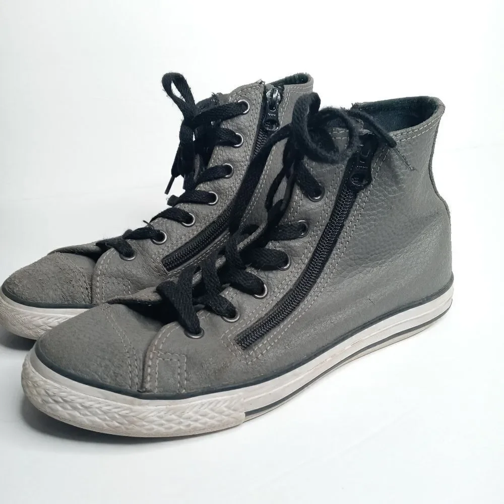 Converse gray leather high top sneakers with side zips size 4